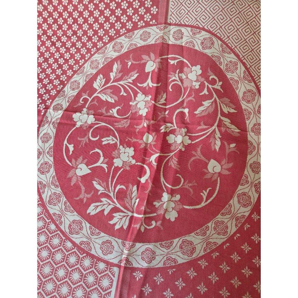 Jose Houel Paris French Jacquard Provence Red Cream Floral Tablecloth 68x68 - Picture 4 of 7